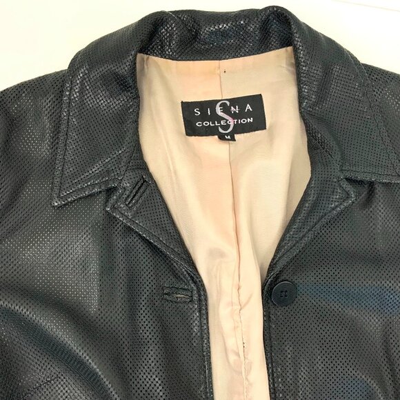 Vintage 90s Siena Collection Black Perforated Leather Jacket Sz M - Picture 12 of 16
